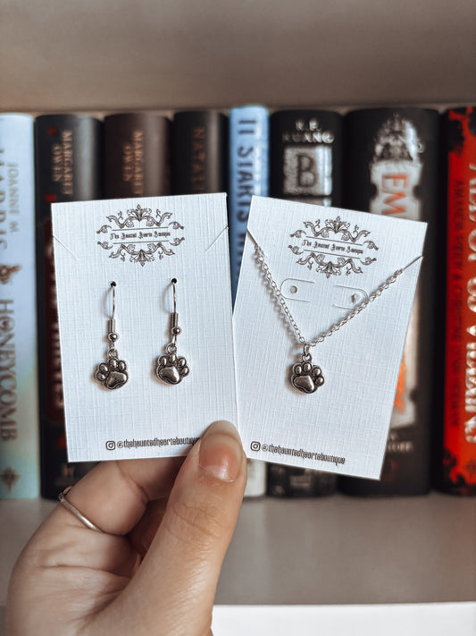 Silver Paw Earrings/Necklace/Set