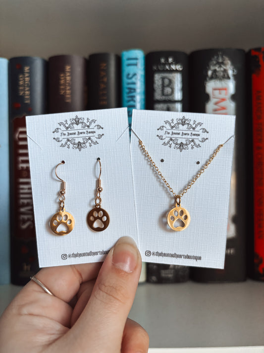 Gold Paw Earrings/Necklace/Set